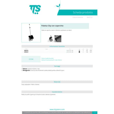 Paletta basculante, manico in alluminio e portamanico con attacco TTS clip con coperchio - 00005623